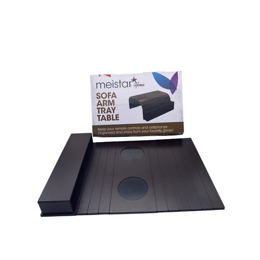 Meistar‎ Sofa Couch Arm Tray Table With Cup Holder & Storage Pockets Dark Brown